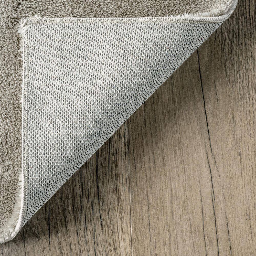 Beige Round Washable Shag Synthetic Area Rug