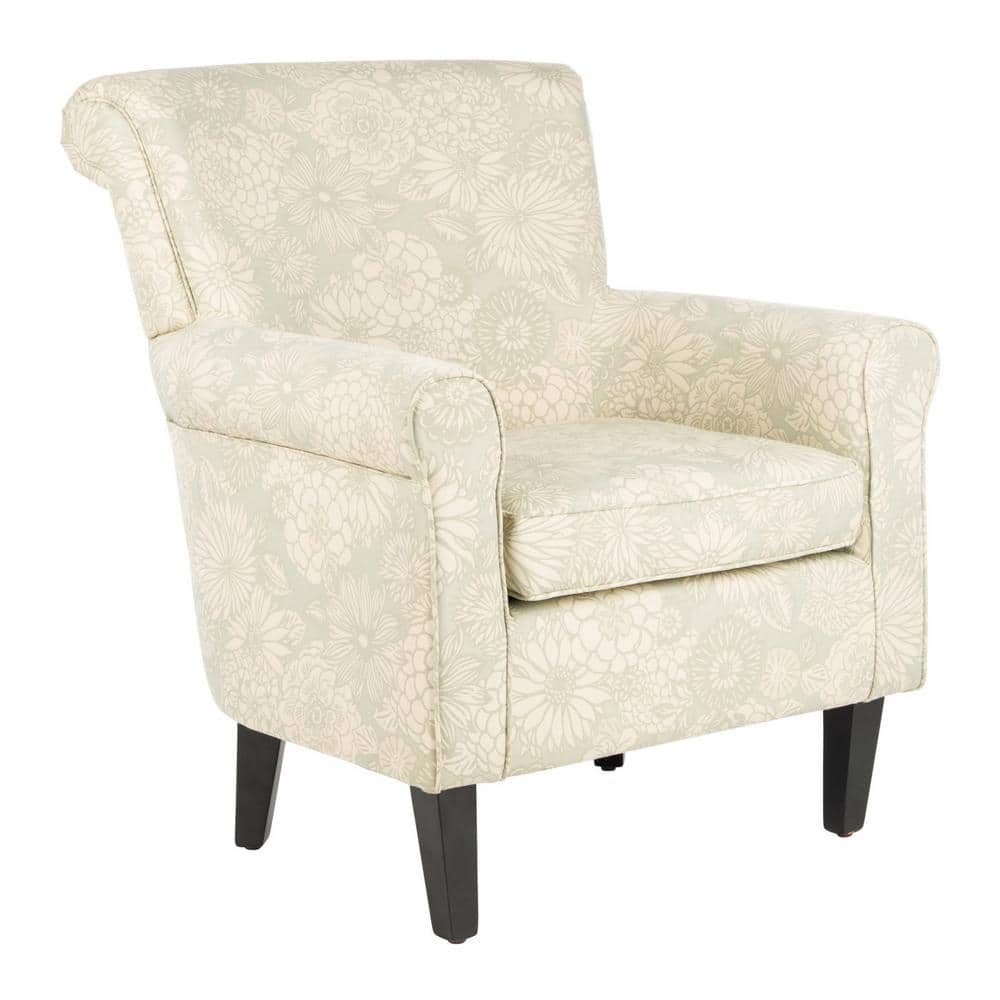 Ivory Floral Wood Accent Arm Chair