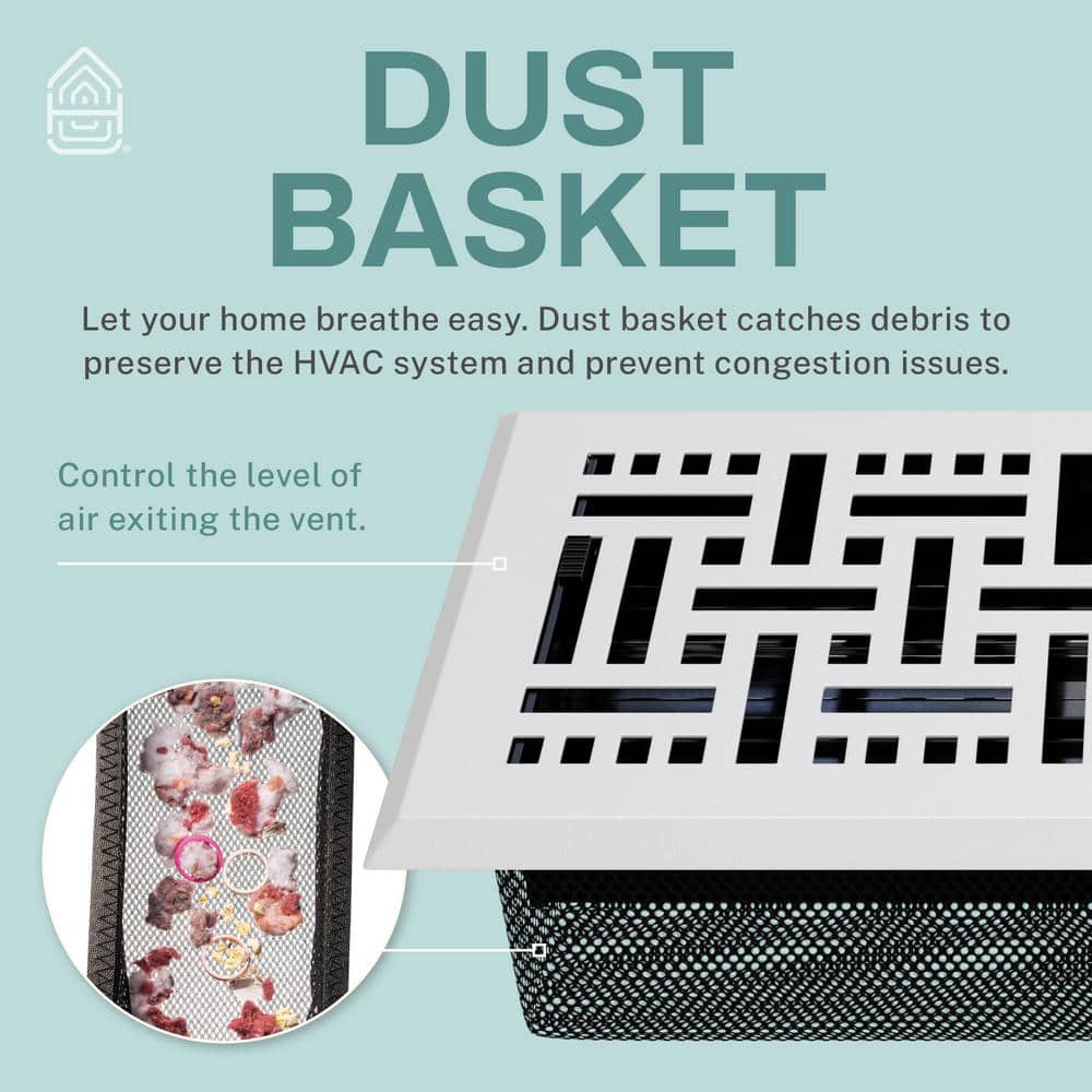 White Basketweave Decorative Floor Register Vent Cover with Mesh Net