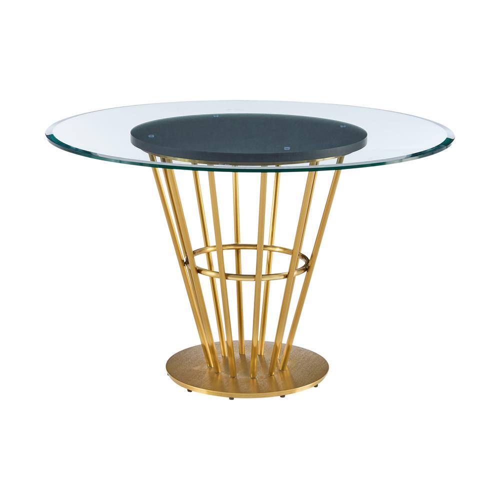 Veronica Gold Glass Top 48 in. Pedestal Base Dining Table Seats 4