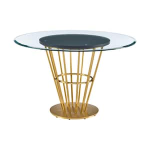 Veronica Gold Glass Top 48 in. Pedestal Base Dining Table Seats 4