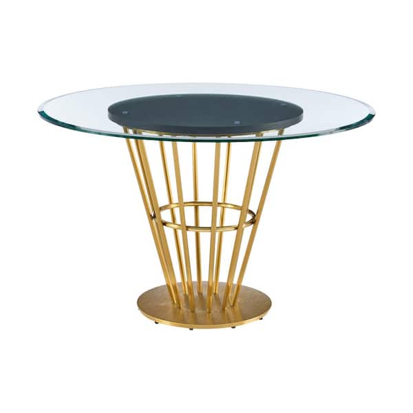 Armen Living Veronica Gold Glass Top 48 in. Pedestal Base Dining Table Seats 4