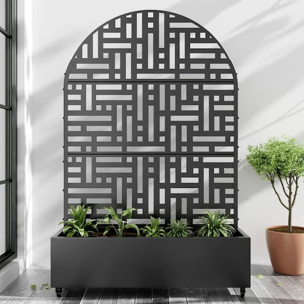 Lumioca 71.37 In. H x 46.8 In. W Black Metal Arch Outdoor Planting Box With Climbing Frame Wall Decor.