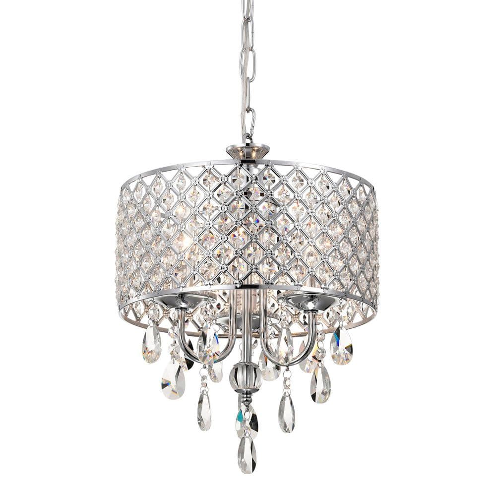 Marya 3-Light Modern Chrome Round Chandelier with Beaded Drum Shade/Hanging Clear Glass Crystals price history on PriceWatchPro