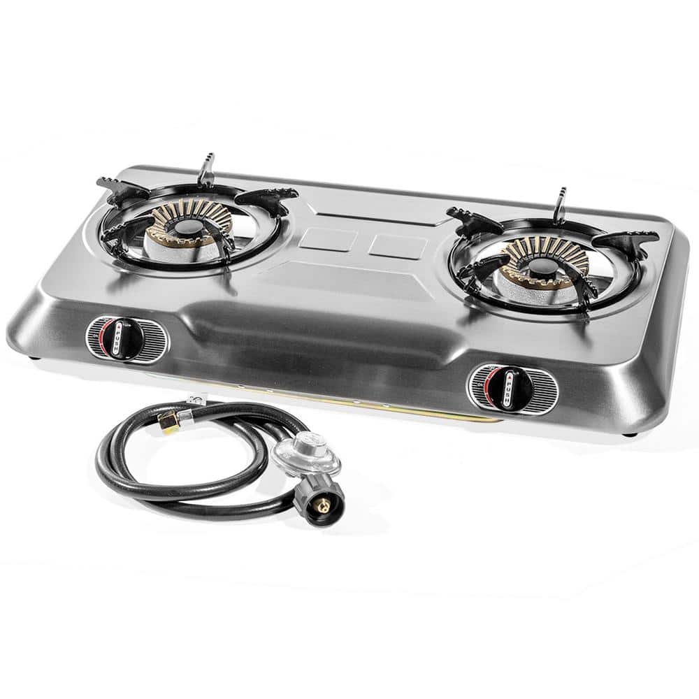 JOYDING 18.9 Portable Double Burner Outdoor Gas Stove Propane Cooker with  Regulator