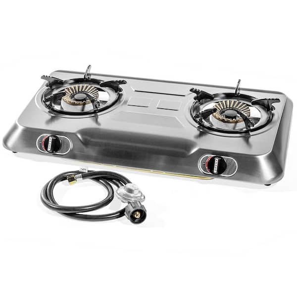 XtremepowerUS Deluxe Propane Gas Range Stove 2 Burner Cooktop Auto Ignition  Outdoor Grill Camping Stoves Station LPG
