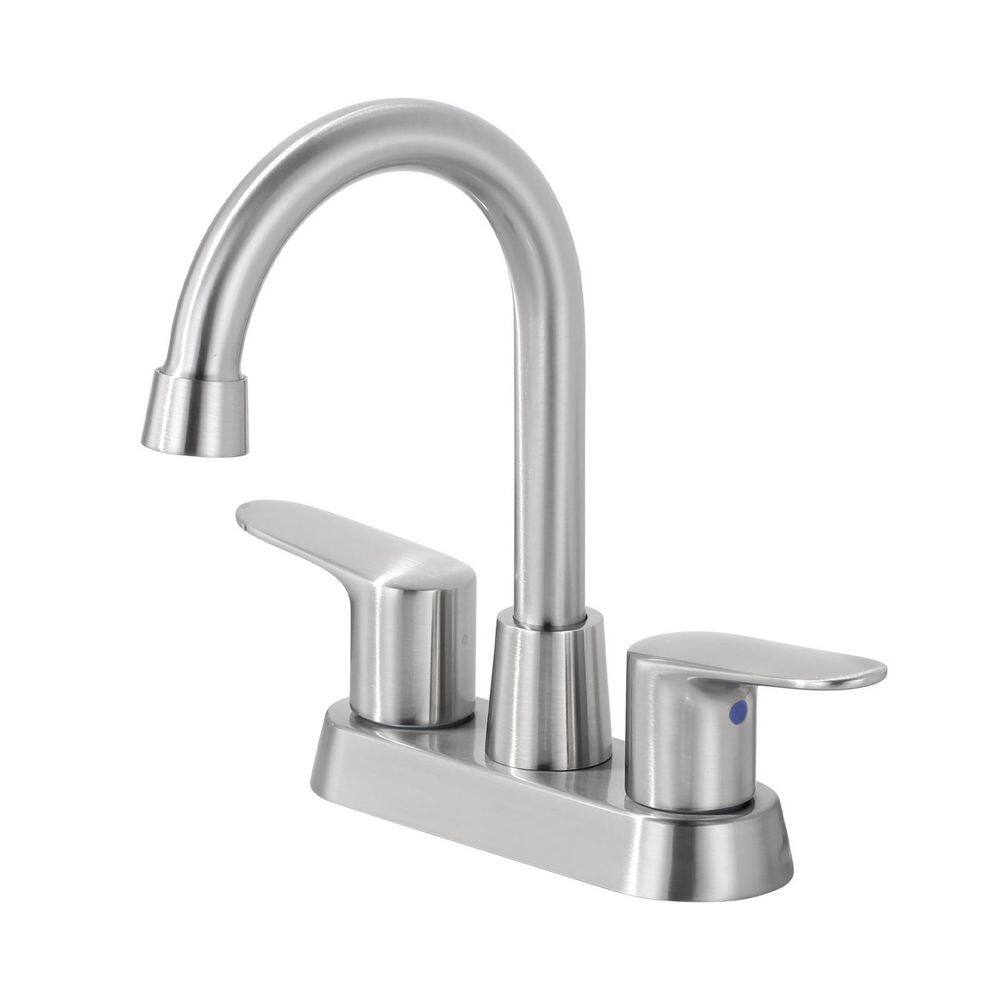 4 in. Centerset Double Handle High Arc Bathroom Faucet with Pop up Drain in Brushed Nickel price history on PriceWatchPro