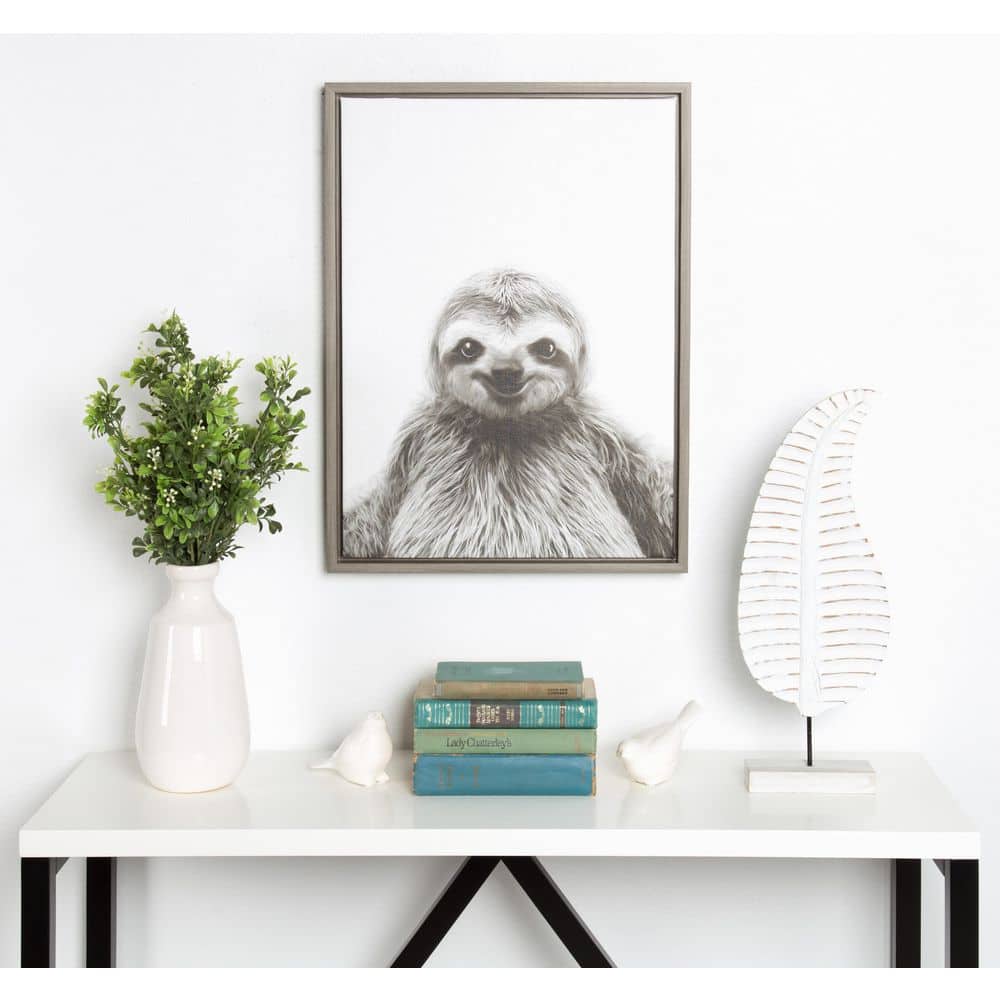 Adorable Smiling Sloth Framed Canvas Art for Nursery