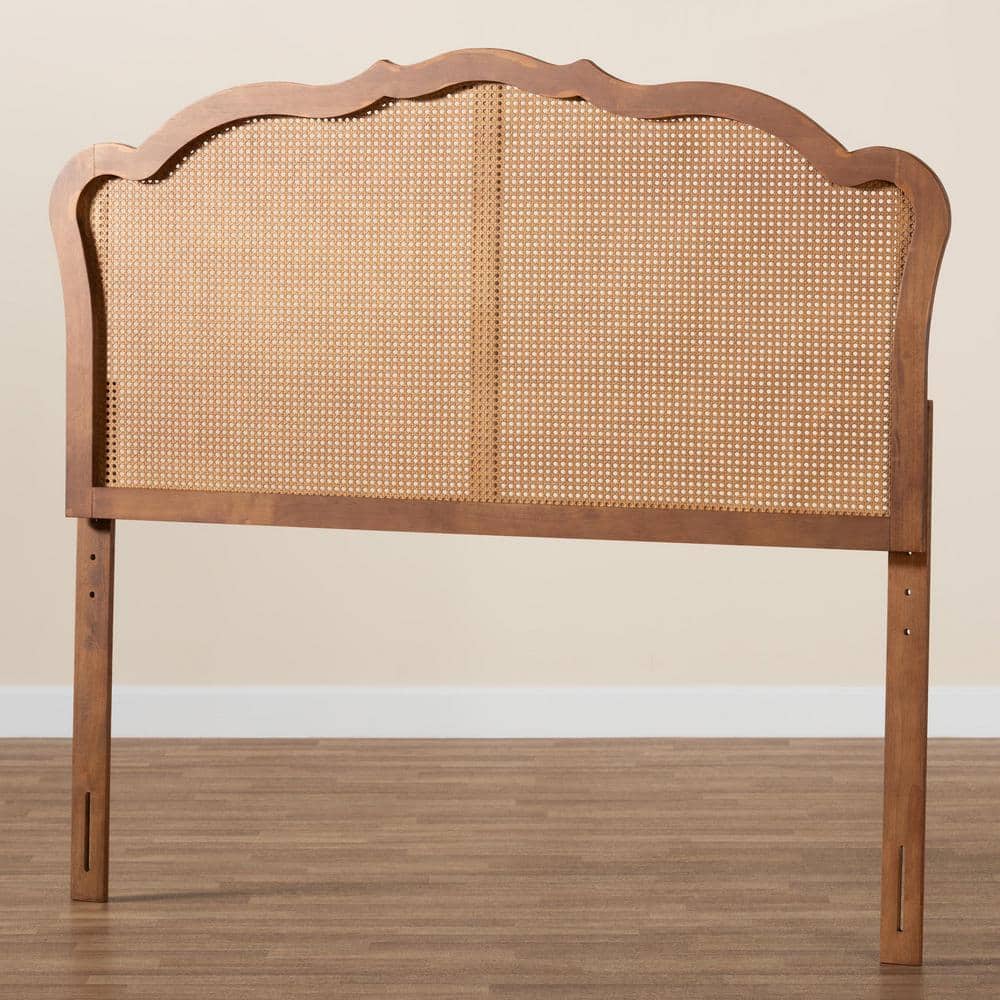 Leandra Ash Walnut Finished Wood King Size Headboard with Rattan