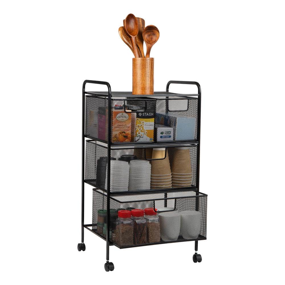 Black Metal Mesh 4-Drawer Mobile Storage Trolley