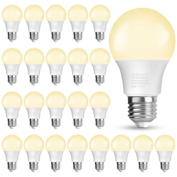 24 Pack A19 LED Light Bulbs 3000K Warm White, 60-Watt Equivalent, 760 Lumens, E26 Medium Base, Non-Dimmable, ETL/UL
