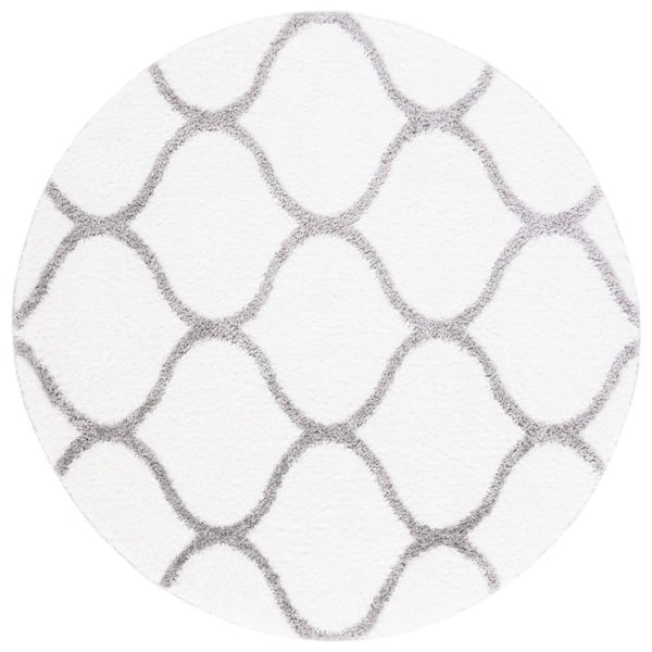 Tahoe Shag 7 ft. x 7 ft. White/Gray Trellis Modern Round Area Rug