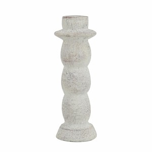 Tiered Cement Candle Holder - D 3 in. x 8.5 in. - Brown/White