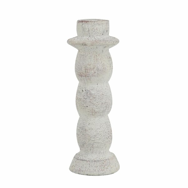 A & B Home Tiered Cement Candle Holder - D 3 in. x 8.5 in. - Brown/White