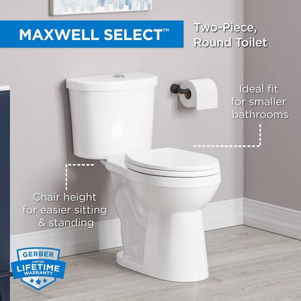 Maxwell Select 12 in. Rough-in 2-Piece 1.0/1.28 GPF Dual Flush Round Toilet in White with Soft Close Seat Included