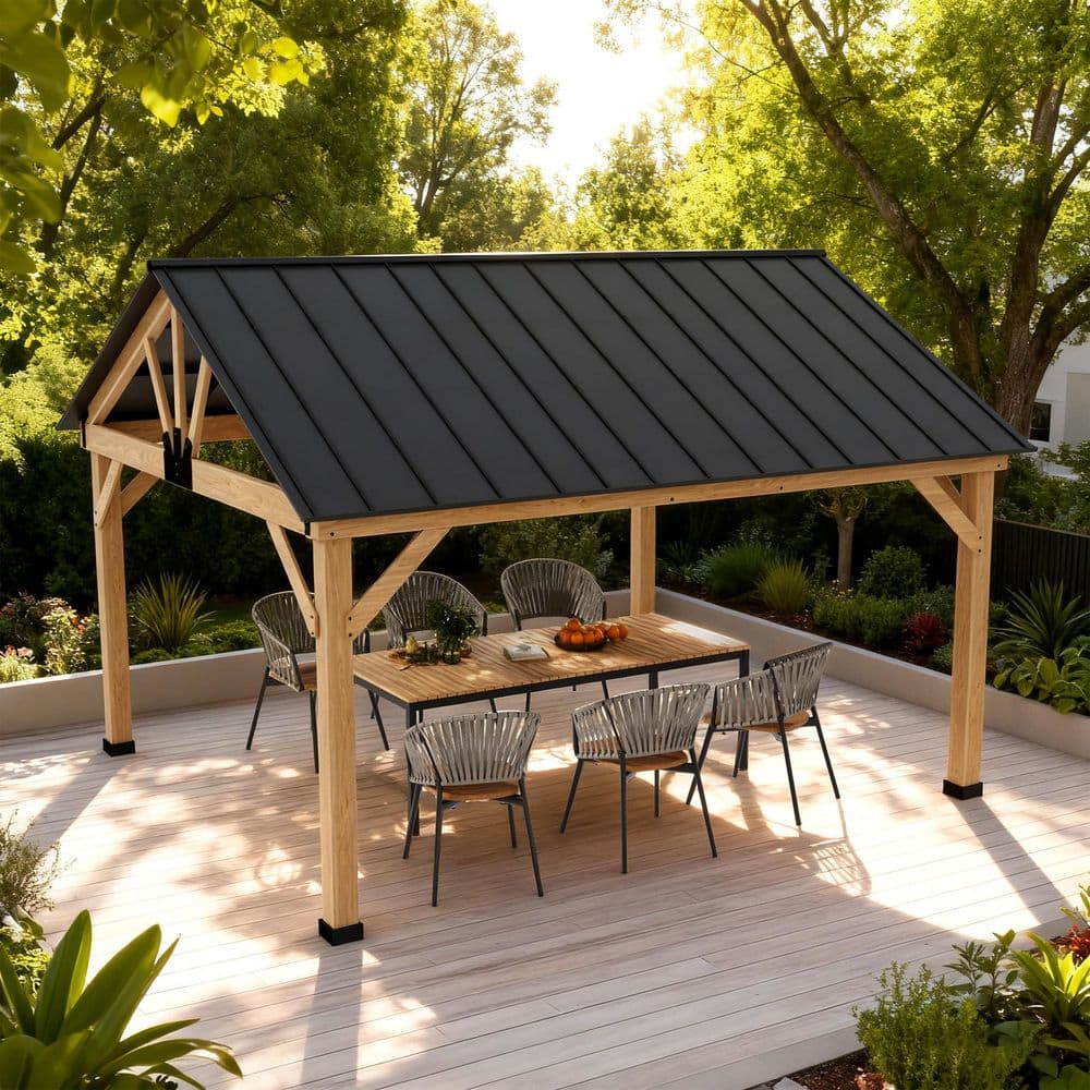 GRINDLODGE ×BOAB GAZEBEST 11 ft. x 13 ft. Outdoor Cedar Wood Frame Hardtop Gazebo