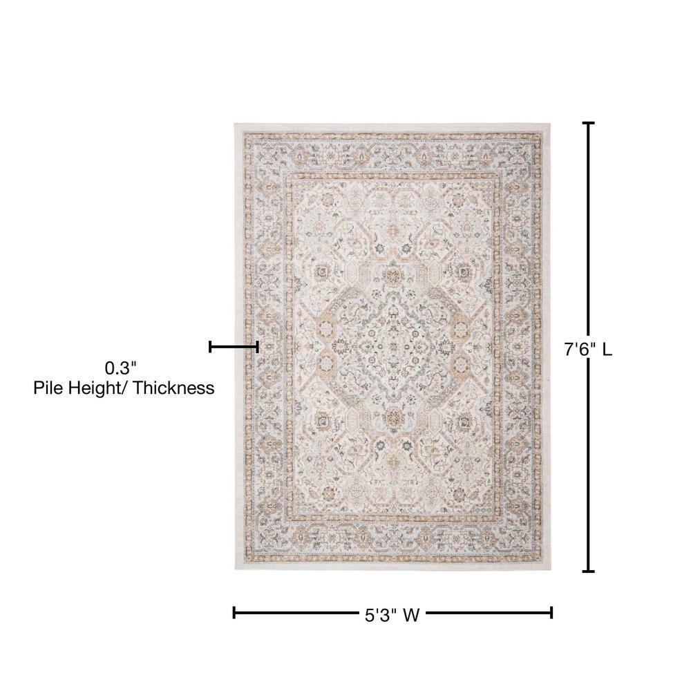 Isabella Cream and Beige Synthetic Stain-Resistant Area Rug