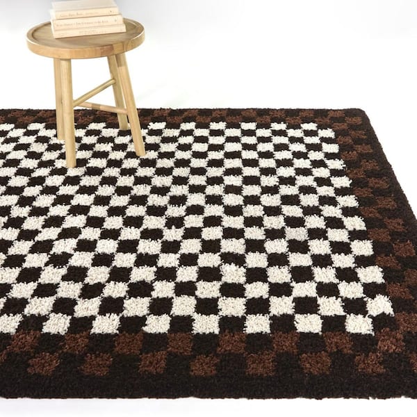 Covey Brown/Cream 7 ft. x 9 ft. Checkered Shag Area Rug