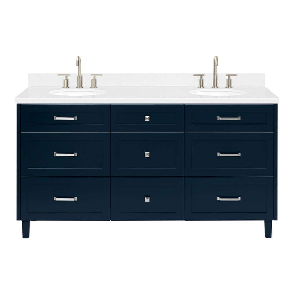 Monroe 66" Midnight Blue Double Sink Vanity with Carrara White Quartz Top