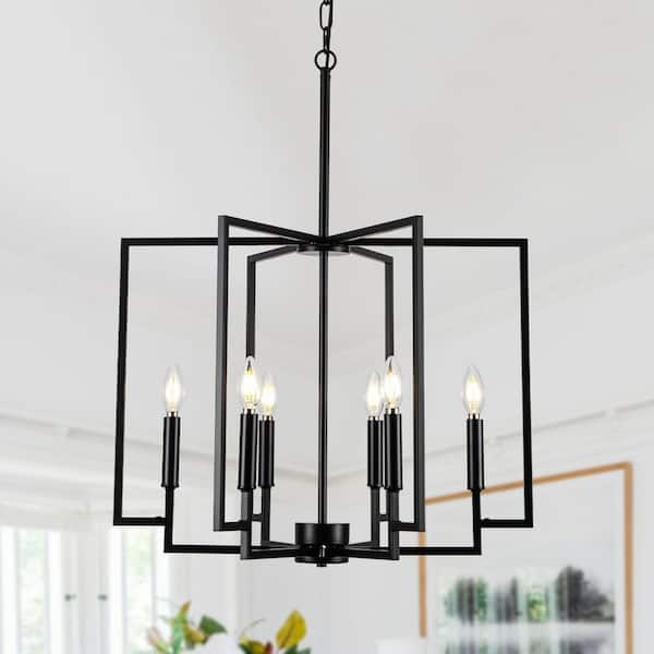 6 Light Black Dimmable Geometric Chandelier for Living Bedroom Room with No Bulbs Included