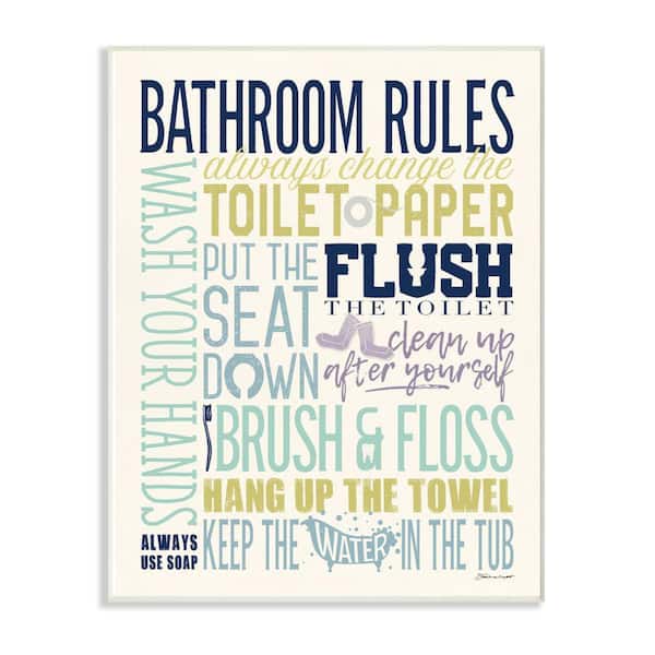 Stupell Industries 12 in. x 18 in. " Bathroom Rules Aqua Blue Green and Purple Colorful Typography" by Stephanie Marrott Wall Plaque Art