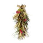 24 in. Unlit Autumn Harvest Wheat and Eucalyptus with Feathers Teardrop Swag