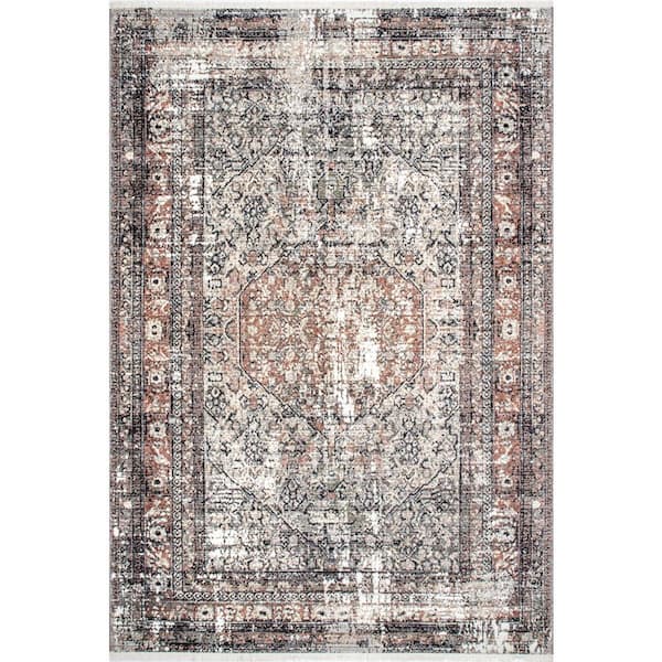 nuLOOM Charvi Distressed Medallion Fringe Multi 5 ft. 3 in. x 7 ft. 7 in. Area Rug