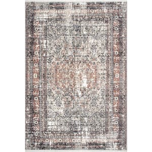 Charvi Distressed Medallion Fringe Multi 6 ft. 7 in. x 9 ft. 8 in. Area Rug