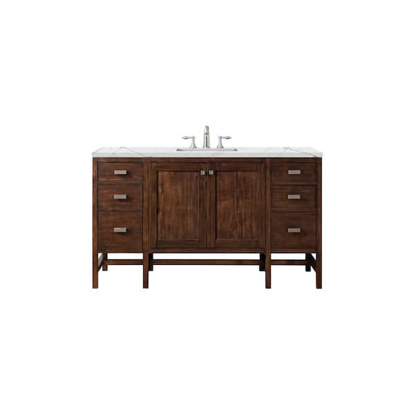 James Martin Vanities Addison 60 in. W x 23.5 in. D x 35.5 in. H Bathroom Vanity in Mid Century Acacia with Ethereal Noctis Quartz Top