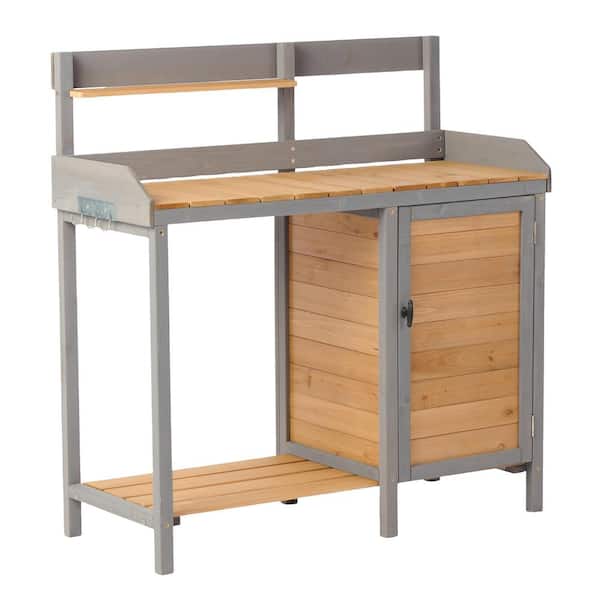 Unbranded 41.2 in. W x 43.3 in. H WoodenOutdoor Potting Bench, Workstation Table with Sink and Cabinet, for Garden Supplies