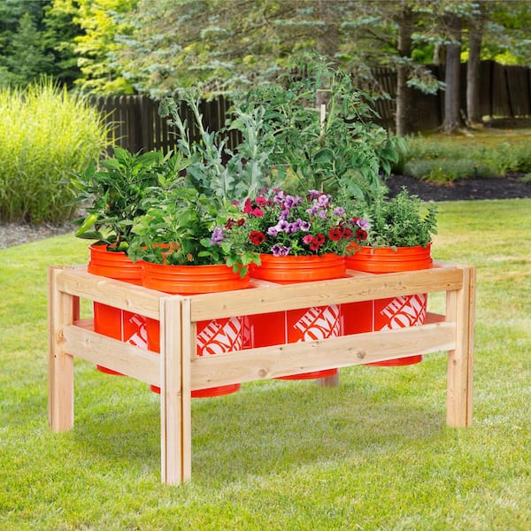 6-Bucket Natural Wood Cedar Rectangle Elevated Garden Raised Bed Frame (43 in. L x 28 in. W x 20 in. H)