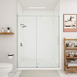 59 in. W x 75 in. H Sliding Frameless Shower Door in Brushed Nickel with 5/16 in. (8 mm) Clear Glass
