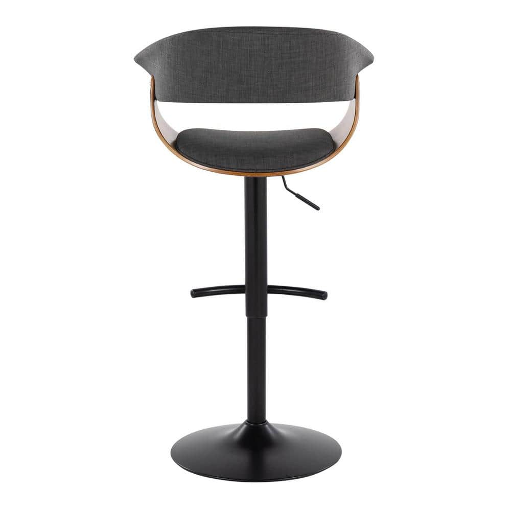 Adjustable Charcoal Fabric and Black Metal Swivel Barstool Set