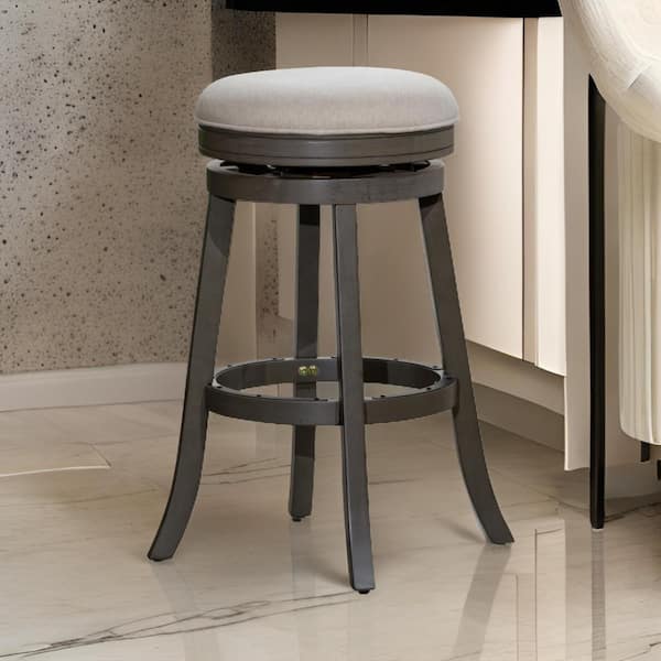 Benjara 30 in. Gray, Beige and Black Backless Wood Frame Bar Stool with Polyster Seat