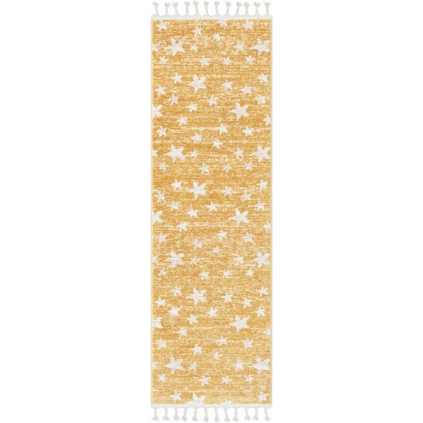 Well Woven Kennedy Stars Modern Kids Yellow 2 ft. 3 in. x 7 ft. 3 in. Runner Area Rug