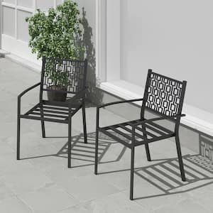 Stackable Metal Anti-Rust Outdoor Dining Patio Chair Black - Set of 2