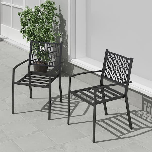 Pyramid Home Decor Stackable Metal Anti-Rust Outdoor Dining Patio Chair Black - Set of 2