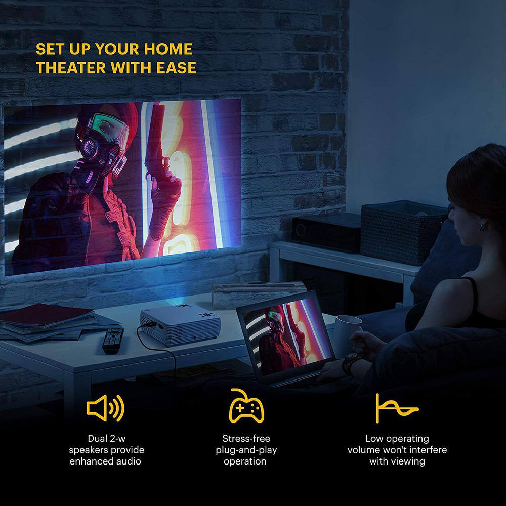 Compact White LED Home Theater Projector with Tripod