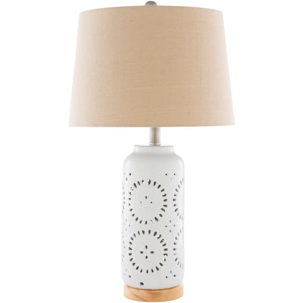 Artistic Weavers Hemis 27.25 in. White Indoor Table Lamp with Off-White Barrel Shaped Shade