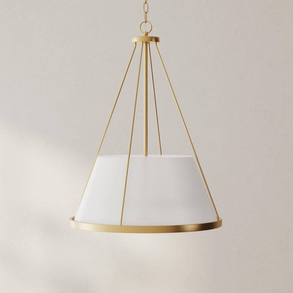 Saffert 22" Vintage Brass and Glass 3-Light Pendant