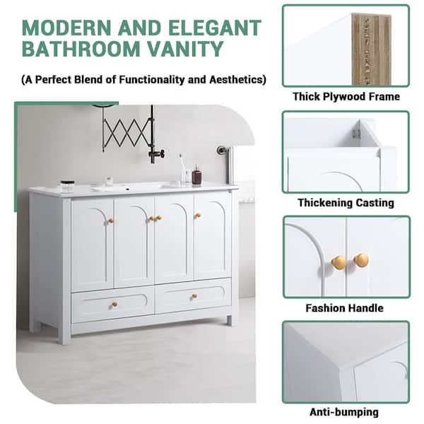 48 in. Single Sink White Bath Vanity with White Ceramic Top Requires Assembly