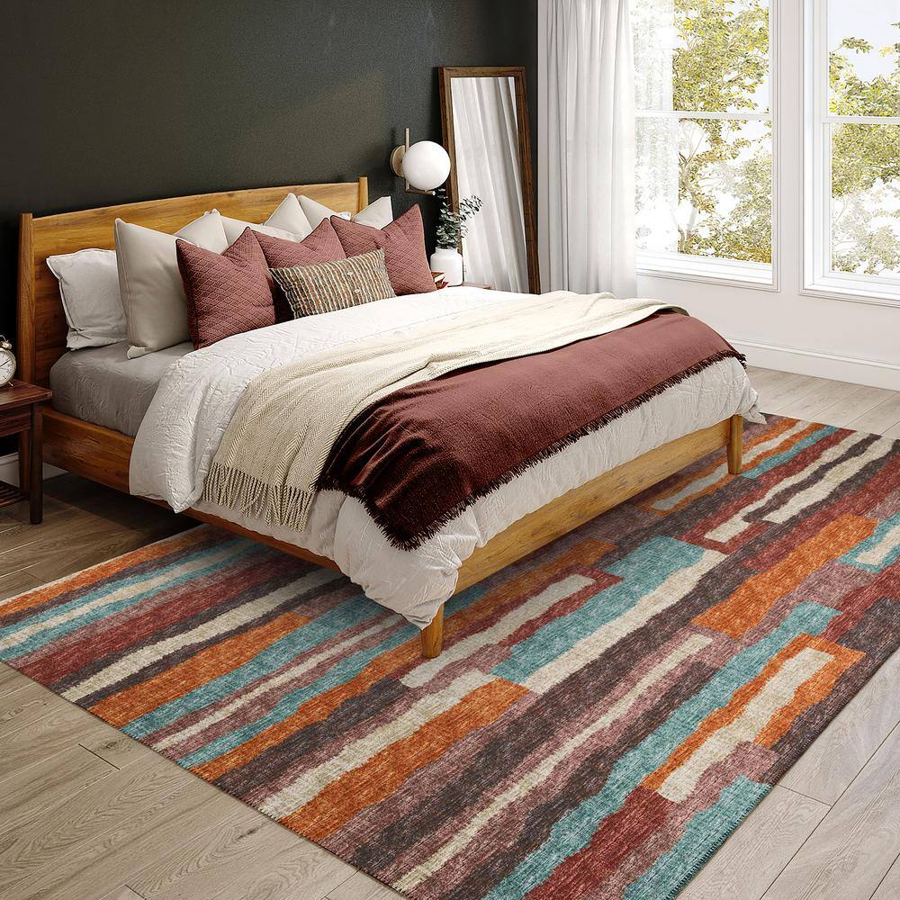 Paprika Geometric Chenille 8' x 10' Washable Area Rug