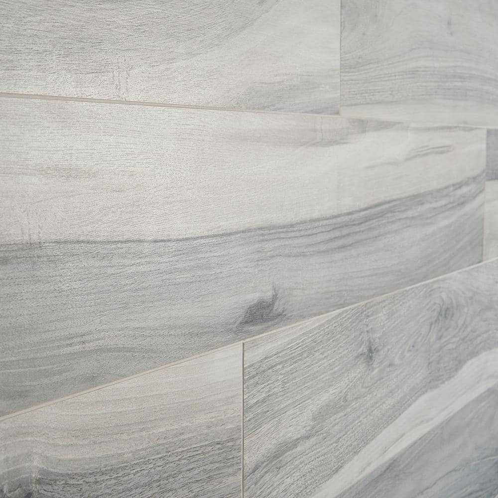 Gray Polished Porcelain Wood Look Floor and Wall Tile