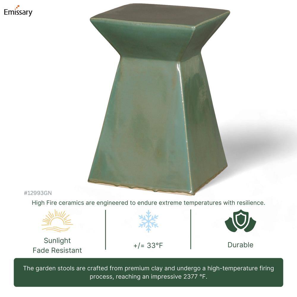 Luminous Green Ceramic Garden Stool 12"x18"