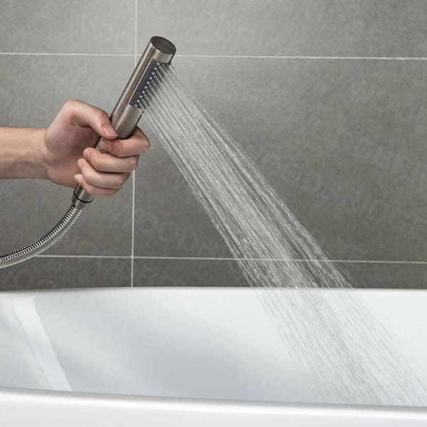 Everette Single-Handle Freestanding Tub Faucet with Hand Shower in Brushed Nickel