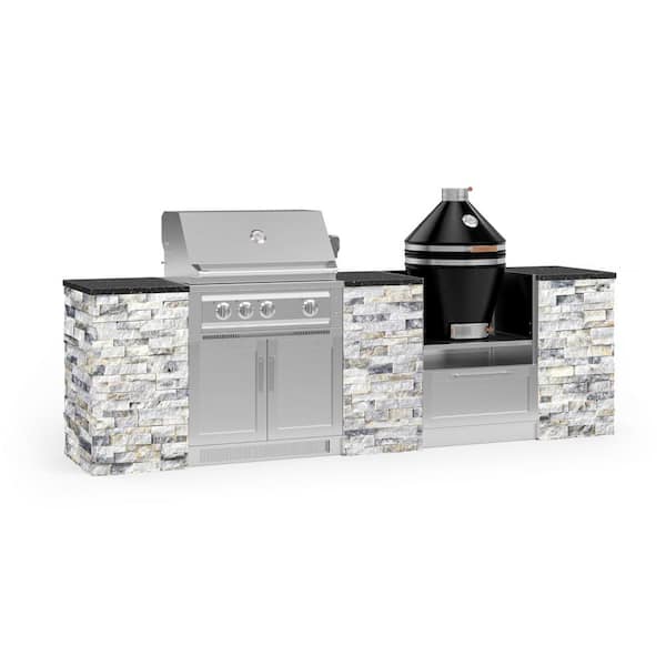 NewAge Products Signature Series 118.16 in. x 25.5 in. x 57.5 in. 9-Piece Outdoor Kitchen Cabinet Set with Liquid Propane 33 in. Grill
