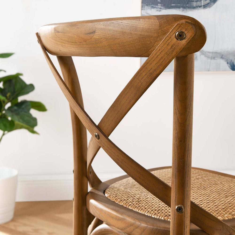 Walnut Elm Wood Counter Stool with Rattan Seat