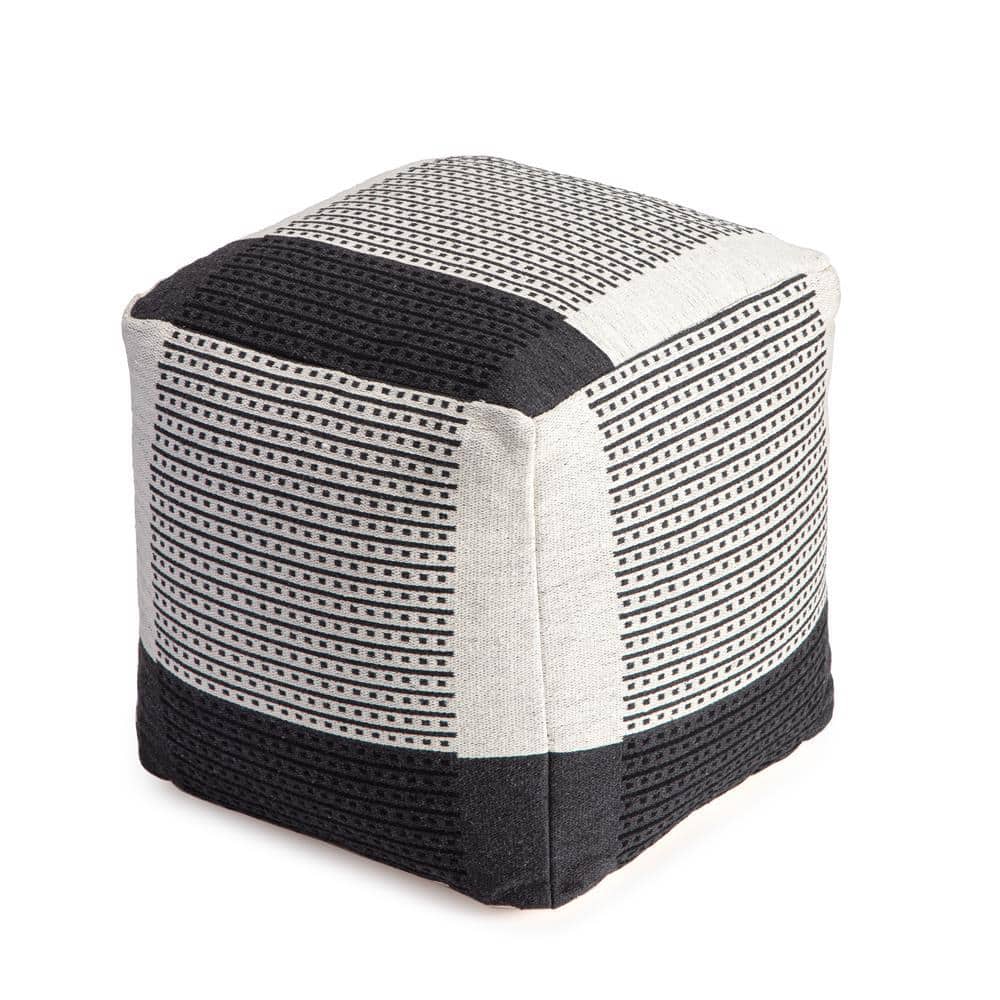 Carrapateira 20 in. x 20 in. x 20 in. Black and Ivory Pouf