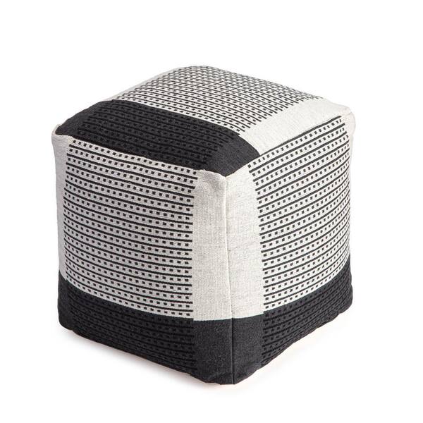 Anji Mountain Carrapateira 20 in. x 20 in. x 20 in. Black and Ivory Pouf
