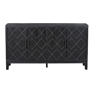 60 in. W x 16 in. D x 33 in. H Black 4-Door Linen Cabinet Sideboard with Adjustable Shelves and Long Handle